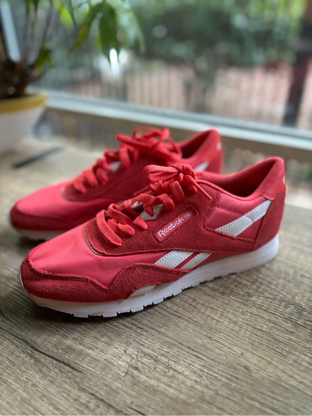 Reebok Women's Salmon Red and White Classic Runner Sneakers